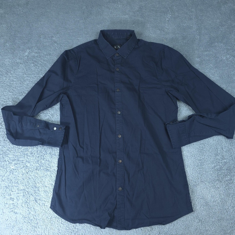 Armani Exchange Shirt Mens Small Blue Striped Long Sleeve Button Up Slim Fit